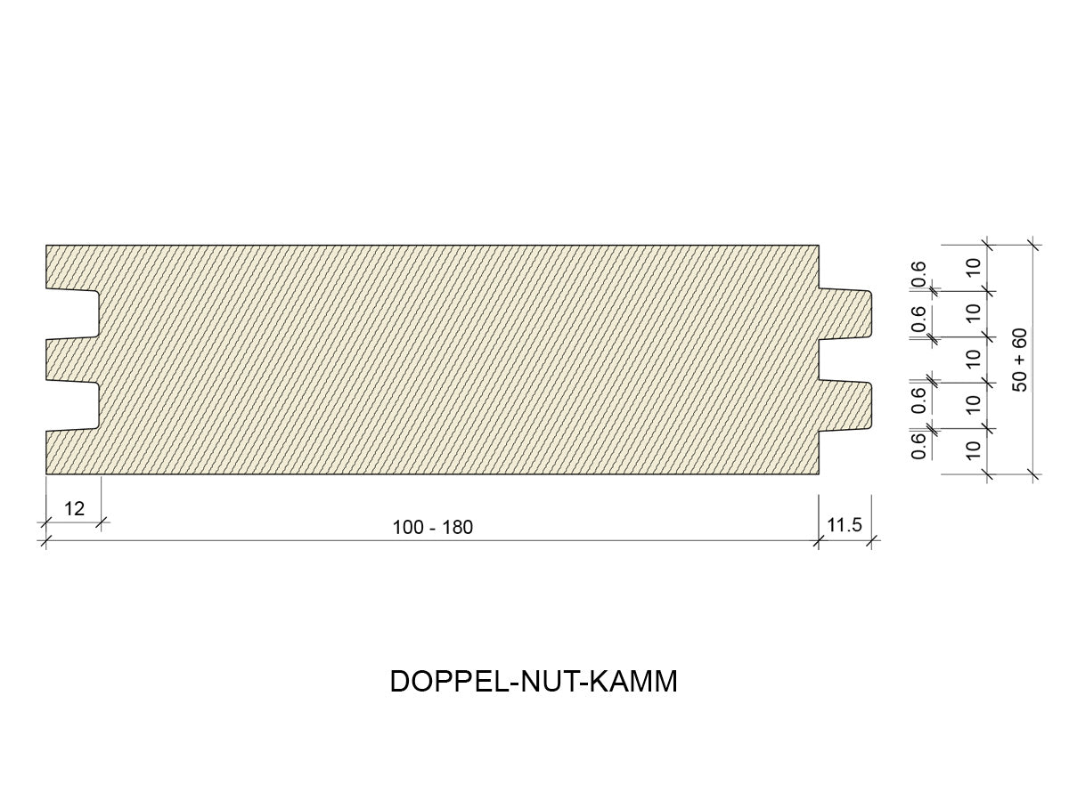 Boden Doppelnut und Kamm, 50mm